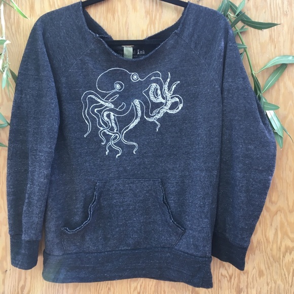 revival ink Sweaters - Revival Ink Gray Kraken Octopus Sweater Pocket